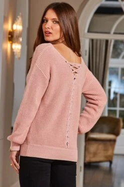 Soft Pink Sparkle Knit Tie Back Jumper