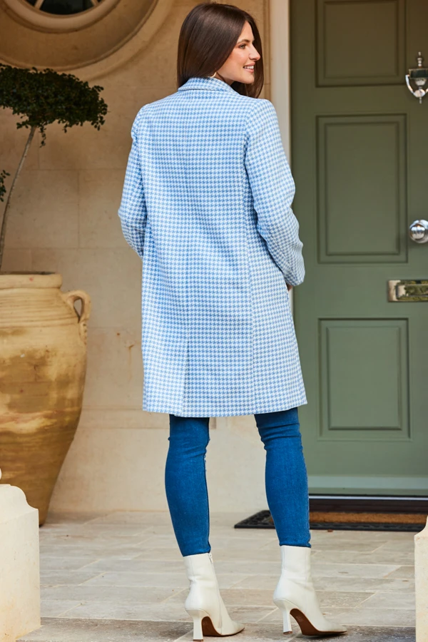 Blue & White Dogtooth Print Wool Mix Coat 6 Blue & White Dogtooth Print Wool Mix Coat - Image 4