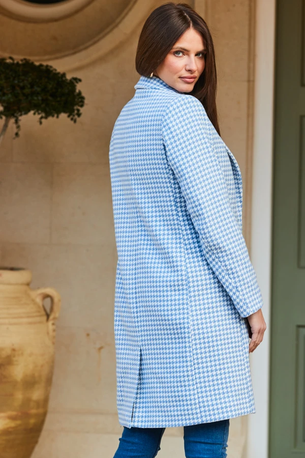 Blue & White Dogtooth Print Wool Mix Coat 5 Blue & White Dogtooth Print Wool Mix Coat - Image 3