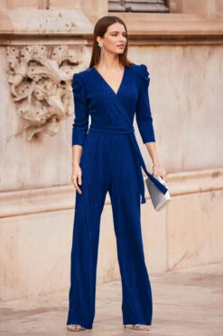Blue Plisse Wrap Front Jumpsuit -Sosandar Fashion Store web 57 s23jj003bl0001 037 rc