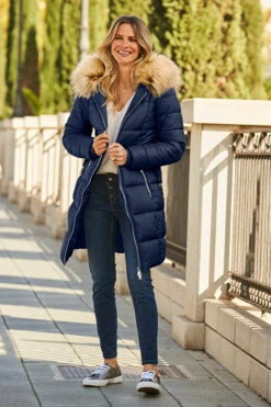 Navy Blue Faux Fur Trim Luxe Longline Padded Coat 10 Navy Blue Faux Fur Trim Luxe Longline Padded Coat -Sosandar Fashion Store web 58 s22ow009be 044 navy rt2
