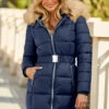 Navy Blue Faux Fur Trim Luxe Longline Padded Coat 2 Navy Blue Faux Fur Trim Luxe Longline Padded Coat -Sosandar Fashion Store web 58 s22ow009be 101 navy rt2