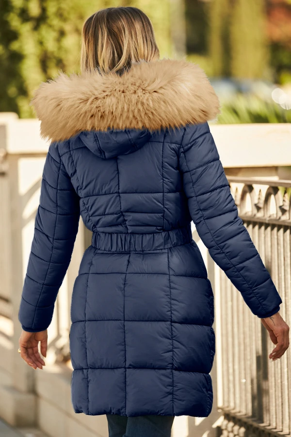 Navy Blue Faux Fur Trim Luxe Longline Padded Coat 6 Navy Blue Faux Fur Trim Luxe Longline Padded Coat - Image 4
