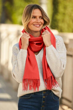 Red Super Soft Wool & Cashmere Blend Scarf