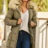 Khaki Faux Fur Trim Luxe Longline Padded Coat -Sosandar Fashion Store web 58 s22ow009be s20ow009gn0031 059 rc