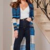 Blue Metallic Stripe Print Longline Cardigan -Sosandar Fashion Store web 58 s23tk900be0010 117