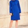 Cobalt Blue Neck Tie Long Sleeve Shift Dress -Sosandar Fashion Store web 59 a22dw055be0001 019