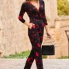Red Floral Print Tapered Leg Jumpsuit -Sosandar Fashion Store web 59 a22jj013rdfl01 075 rt