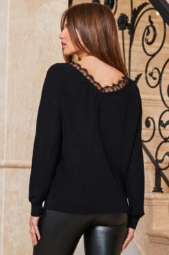 Black Lace Trim Jumper -Sosandar Fashion Store web 59 s23tk875bk0001 133