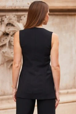 Black Sleeveless Tuxedo Blazer -Sosandar Fashion Store web 61 s23ow041bk0001 353