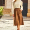 Tan Leather A-Line Skirt With Pockets 2 Tan Leather A-Line Skirt With Pockets -Sosandar Fashion Store web 63 a20tk008nl0001 s22tj205bk0001 255 1