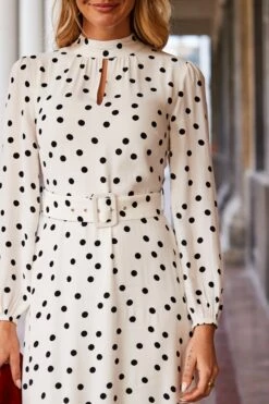 Petite Ivory & Black Spot Print Keyhole Detail Belted Fit & Flare Dress 13 Petite Ivory & Black Spot Print Keyhole Detail Belted Fit & Flare Dress -Sosandar Fashion Store web 63 s23dw144whsp01 189 1