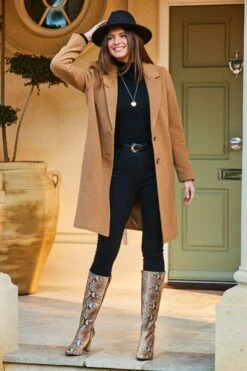 Camel Wool Mix Coat With Button Detail 11 Camel Wool Mix Coat With Button Detail -Sosandar Fashion Store web 64 a22ow018bn0002 0229 1 1