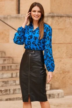 Blue Animal Print Shirt -Sosandar Fashion Store web 66 a21tw038blan01 a22sl003bk0001 077 1