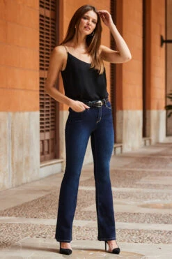 Dark Indigo Kick Flare Jeans -Sosandar Fashion Store web 66 s22ow024bk0001 198