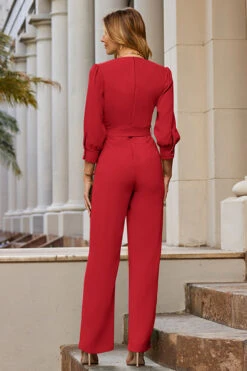 Red Tailored Wrap Front Tie Waist Jumpsuit -Sosandar Fashion Store web 68 a22jw006rd0001 132 rc