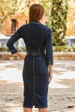 Dark Indigo Denim Buckle Detail Utility Dress -Sosandar Fashion Store web 72 a22dd015io0010 114
