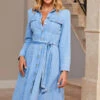 Light Wash Denim Midi Shirt Dress -Sosandar Fashion Store web 74 extras 101 1