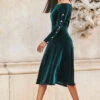 Emerald Green Velvet Embellished Sleeve Bardot Dress -Sosandar Fashion Store web 77 a21dv019 023 rt