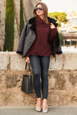 Wine Roll Neck Super Soft Knitted Jumper -Sosandar Fashion Store web 81 a22op004bk0001 s21tk375rd0011 159 rt2 1