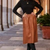 Tan Faux Leather Stretch Waist Skirt 2 Tan Faux Leather Stretch Waist Skirt -Sosandar Fashion Store web 83 s23sp003bn0004 a20tk008bk0001 053