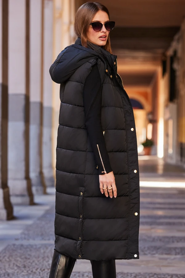 Black Longline Padded Hooded Gilet With Pockets 6 Black Longline Padded Hooded Gilet With Pockets - Image 4