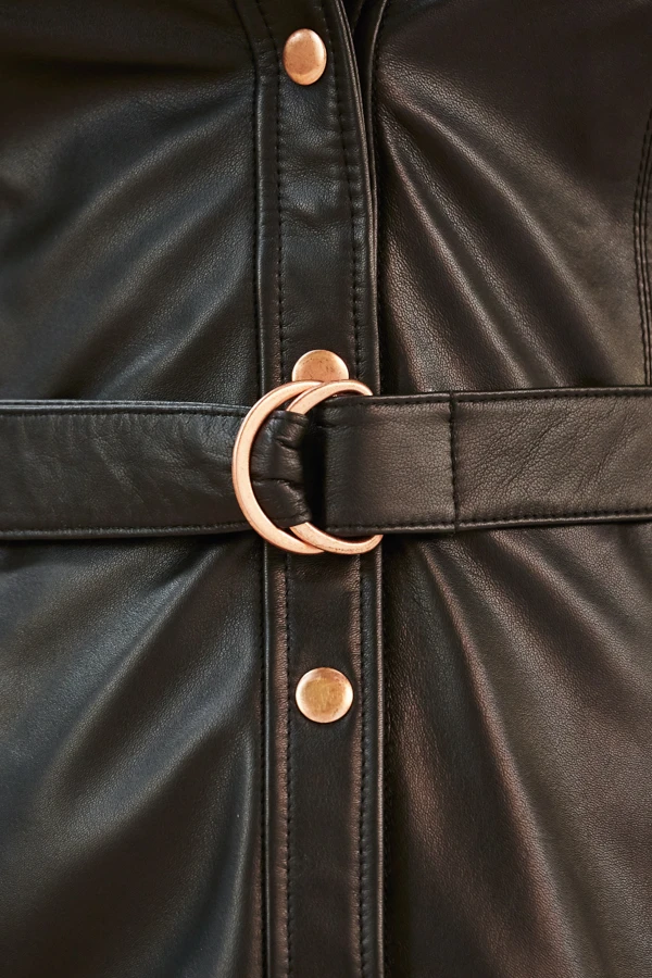 Black Rose Gold Popper Front Belted Leather Dress 8 Black Rose Gold Popper Front Belted Leather Dress - Image 6