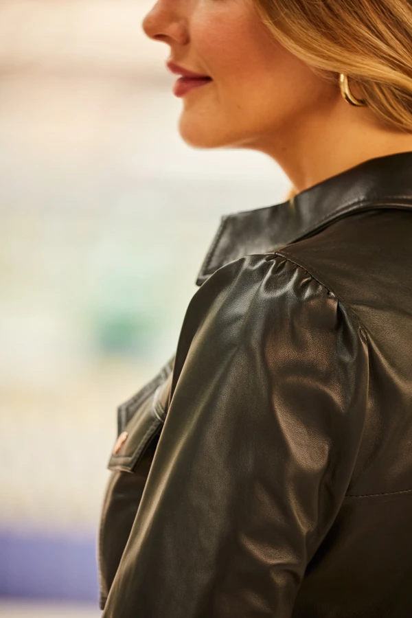 Black Rose Gold Popper Front Belted Leather Dress 7 Black Rose Gold Popper Front Belted Leather Dress - Image 5