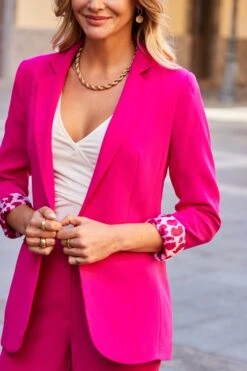 Petite Hot Pink Leopard Print Lining Blazer -Sosandar Fashion Store web 85 s23bw032pk0020 a20ow025pk0008 235 1 1