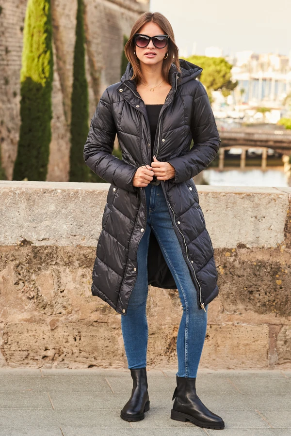 Black Longline Padded Coat With Hood 3 Black Longline Padded Coat With Hood