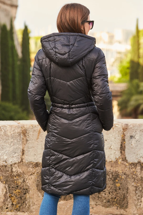 Black Longline Padded Coat With Hood 7 Black Longline Padded Coat With Hood - Image 5
