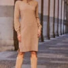 Natural Roll Neck Slouch Jumper Dress -Sosandar Fashion Store web 89 a21dk503nl0003 028