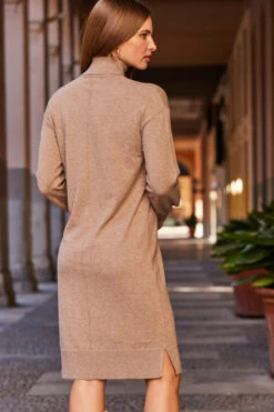Natural Roll Neck Slouch Jumper Dress -Sosandar Fashion Store web 89 a21dk503nl0003 178