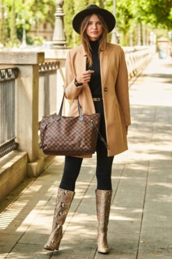 Camel Faux Wool Notch Neck Coat -Sosandar Fashion Store web 90 a22ow008bn0002 049 1