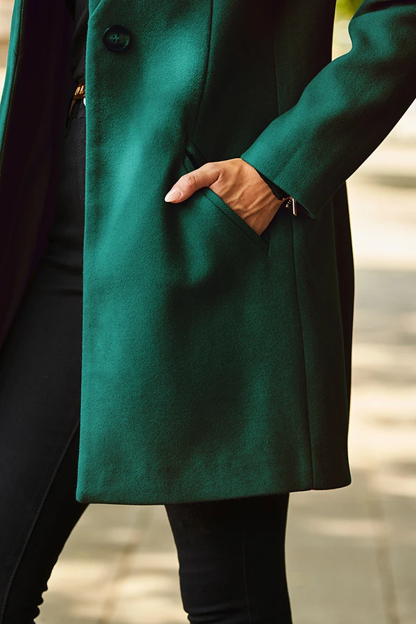Green Faux Wool Notch Neck Coat 5 Green Faux Wool Notch Neck Coat - Image 3