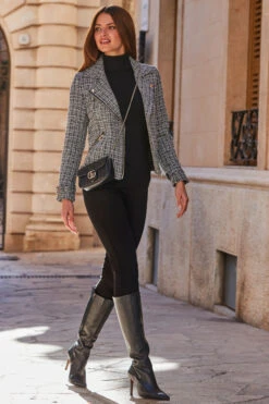 Black Luxe Tweed Biker Jacket