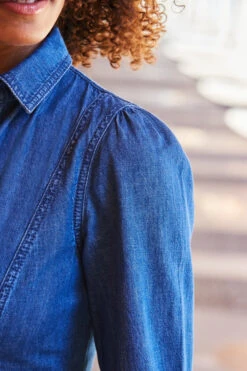 Mid Blue Popper Front Belted Denim Midi Dress -Sosandar Fashion Store web 97 a22dd001be0010 040