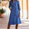 Mid Blue Popper Front Belted Denim Midi Dress -Sosandar Fashion Store web 97 a22dd001be0010 097 rt