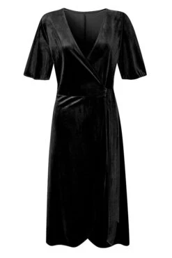 Black Velvet Wrap Dress 14 Black Velvet Wrap Dress -Sosandar Fashion Store web a18ds133 black velvet wrap dress copy