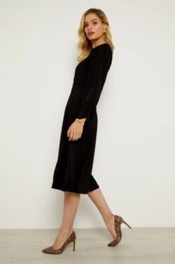 Black Twist Neck Wrap Front Jersey Dress 12 Black Twist Neck Wrap Front Jersey Dress -Sosandar Fashion Store web a19dj021 15 1