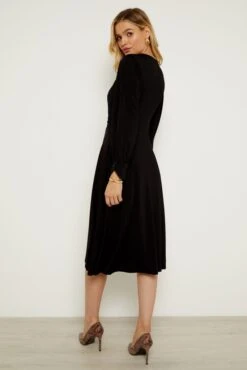 Black Twist Neck Wrap Front Jersey Dress 13 Black Twist Neck Wrap Front Jersey Dress -Sosandar Fashion Store web a19dj021 19 1