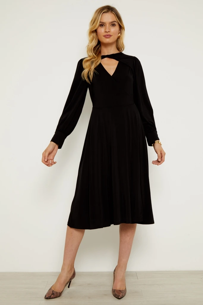 Black Twist Neck Wrap Front Jersey Dress 5 Black Twist Neck Wrap Front Jersey Dress - Image 3
