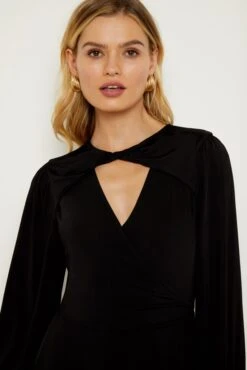 Black Twist Neck Wrap Front Jersey Dress 14 Black Twist Neck Wrap Front Jersey Dress -Sosandar Fashion Store web a19dj021 22 1