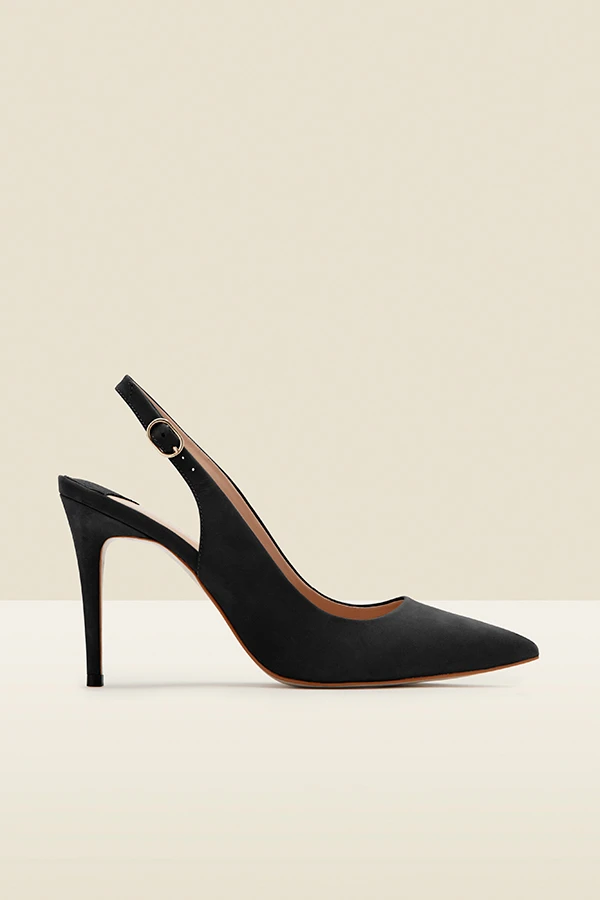 Sierra Black Suede Slingback Court Shoe 5 Sierra Black Suede Slingback Court Shoe - Image 3