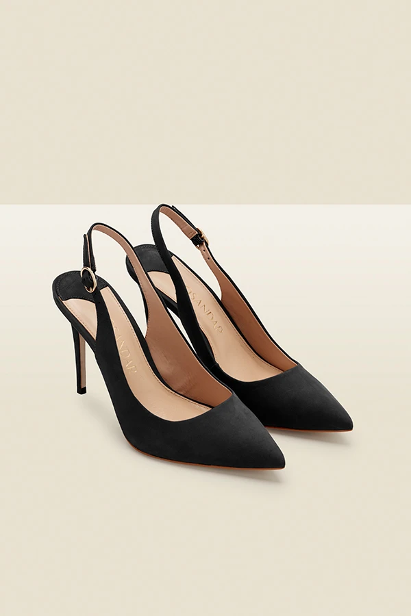 Sierra Black Suede Slingback Court Shoe 4 Sierra Black Suede Slingback Court Shoe - Image 2