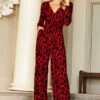 Red Animal Print Wrap Front Wide Leg Jumpsuit With Pockets -Sosandar Fashion Store web a20jj004 1105 rt