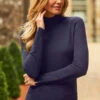 Navy Blue Roll Neck Gold Zip Detail Jumper -Sosandar Fashion Store web a20ow020 70007 rt