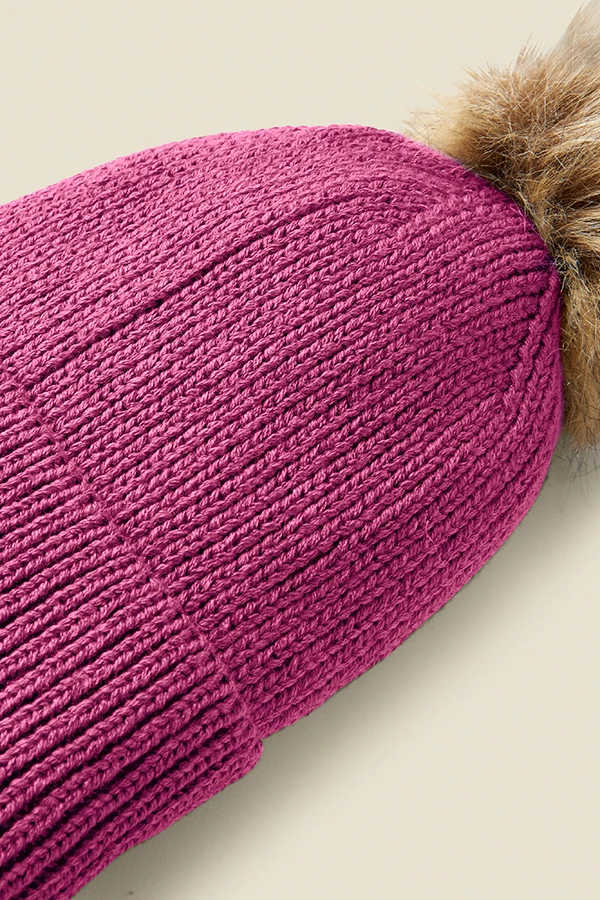 Penny Bright Pink Rib Pom Pom Knitted Hat 4 Penny Bright Pink Rib Pom Pom Knitted Hat - Image 2