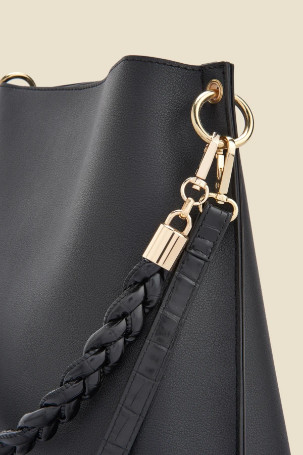 Black Faux Leather Twist Strap Detail Shoulder Bag 7 Black Faux Leather Twist Strap Detail Shoulder Bag - Image 5
