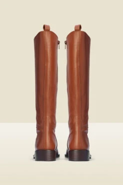 Luna Tan Leather Flat Knee High Boot -Sosandar Fashion Store web a21fw026bn b